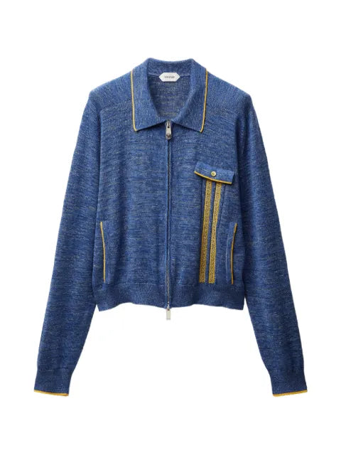Versace mouliné jacquard knit zip sweater