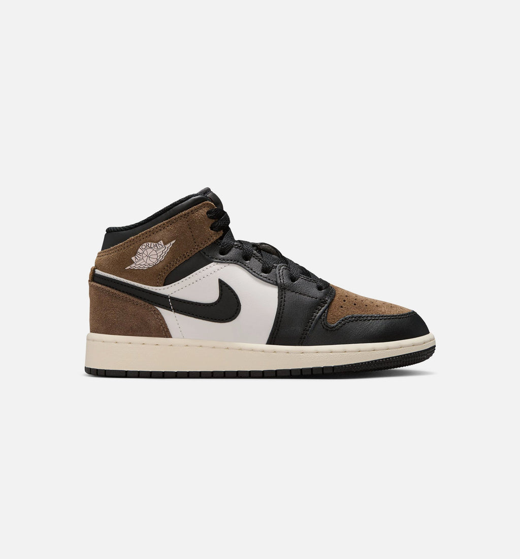 Air Jordan 1 Mid Grade School Sneakers - Black / Phantom / Light Brown / University Red