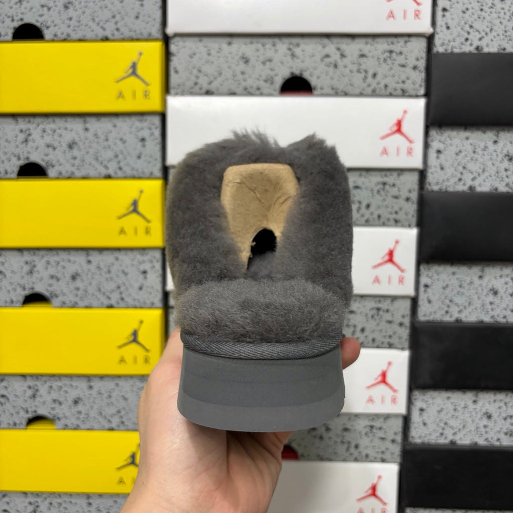 UGG Tazz Platform Slipper – Women's Sherpa-Cuff Suede Mule in Grey
